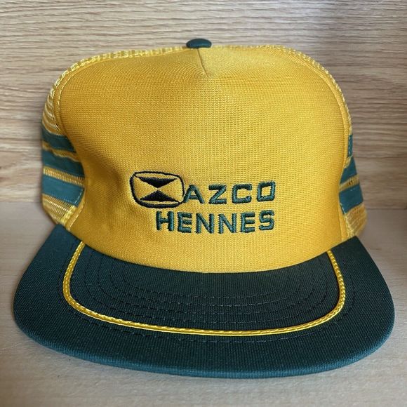 Vintage Azco Hennes Triple 3 Stripe Trucker Hat Snapback NOS Cap - Picture 2 of 8